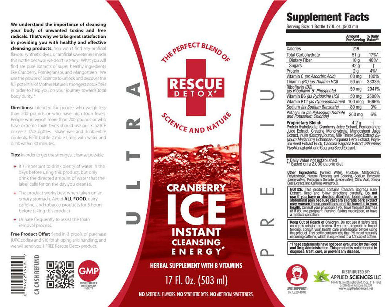 Rescue Detox Ice 17oz – Cranberry - BlazenHaze
