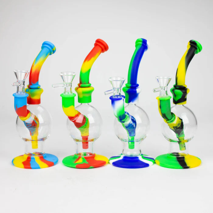 7.8" Silicone+Glass Round bong-Assorted