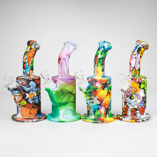 9" Silicone Multi Color Graphical Bong