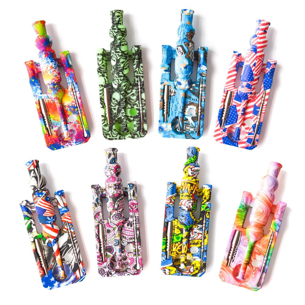 8" Assorted Pattern Silicone Nectar Collector w/ Titanium Nail