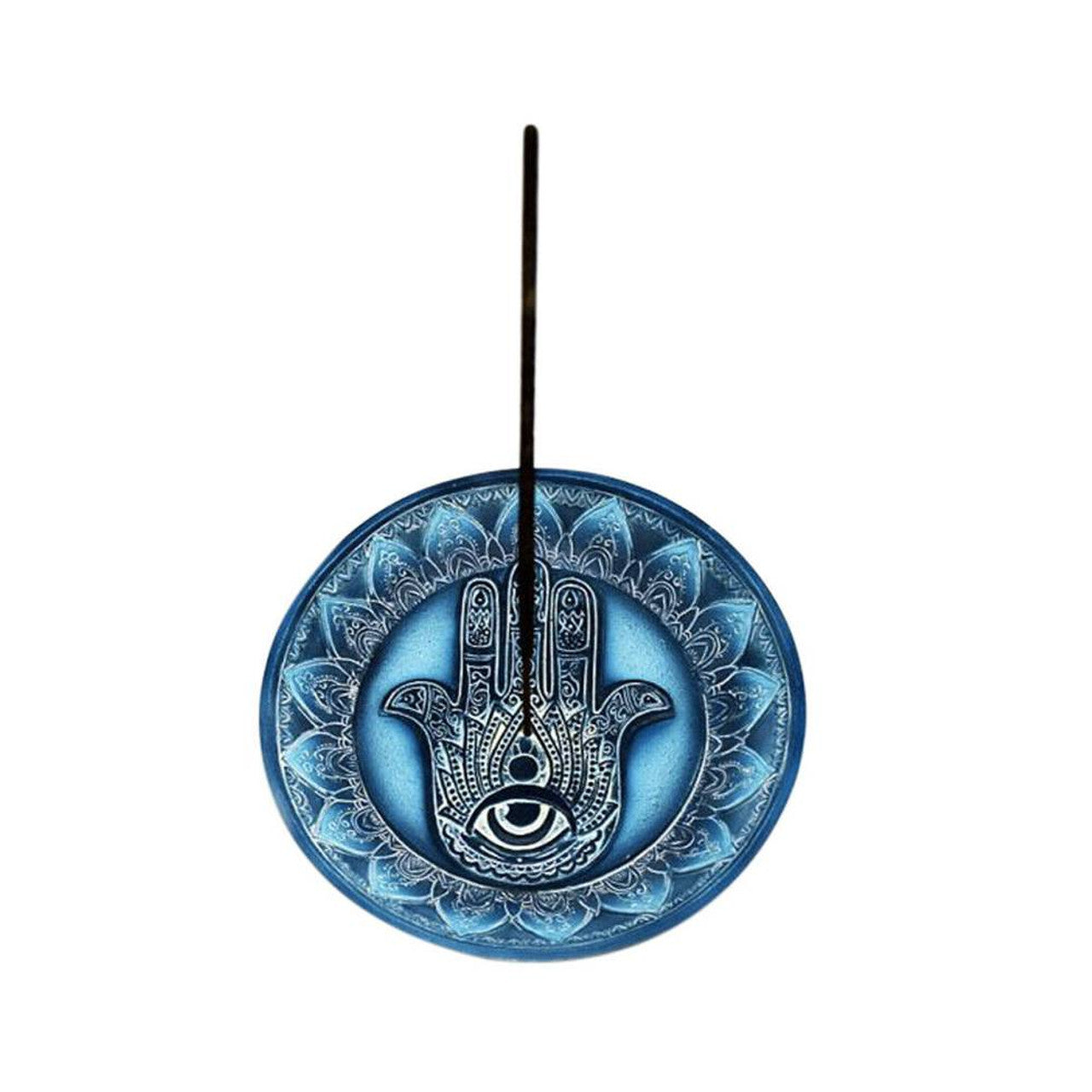 Incense Burner - Blue Hamsa Hand Round